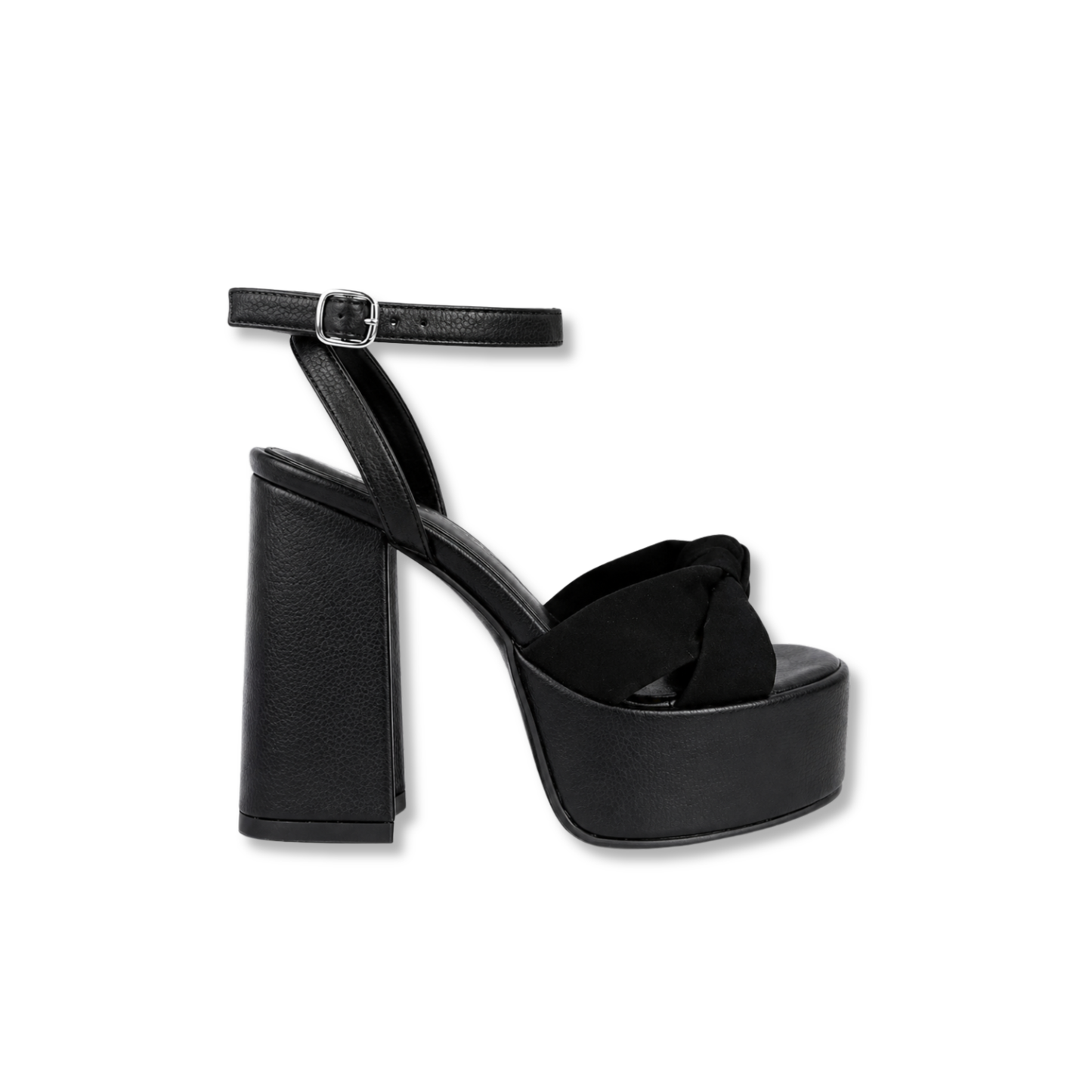 Tacones Daisy con moño negro cuero