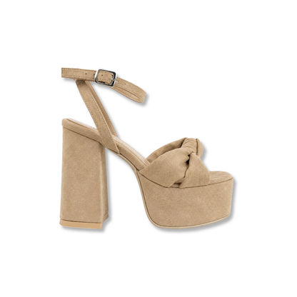 Tacones Daisy con moño beige suede