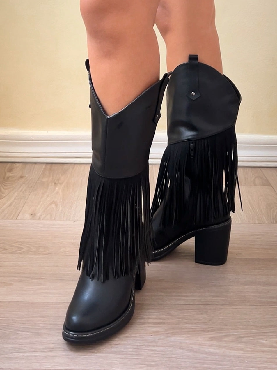 Botas Sienna flecos negro